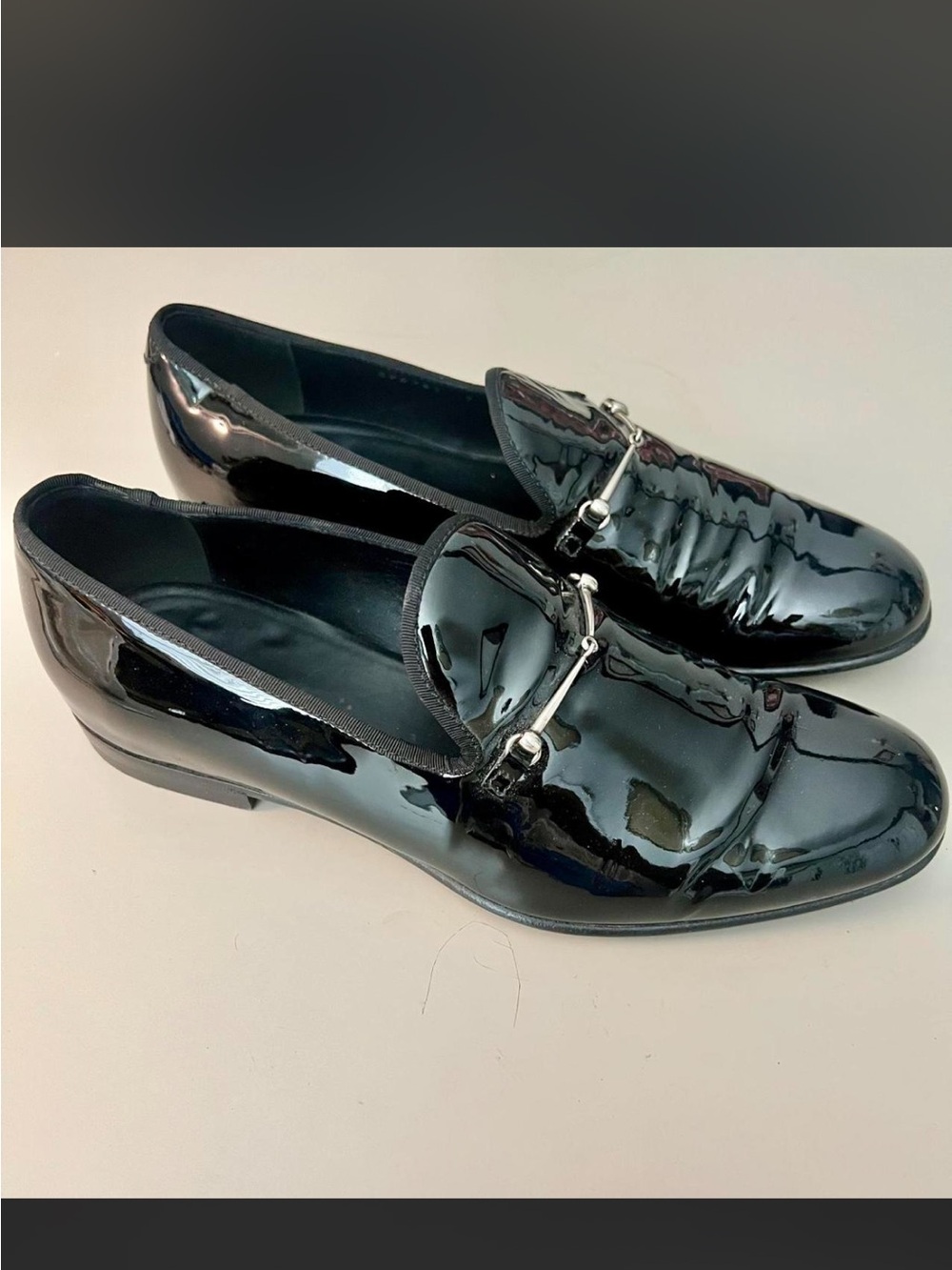 Gucci Black Patent Leather Horsebit Loafers